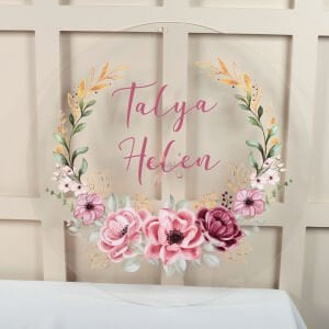 Kişiye Özel Çiçek Desenli Pleksi Karşılama Panosu | İsimli Kapı Süsü