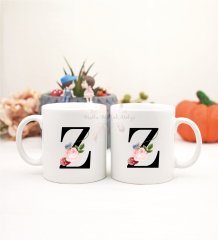 Z Harfi Çiçek Desenli İkili Kupa Bardak