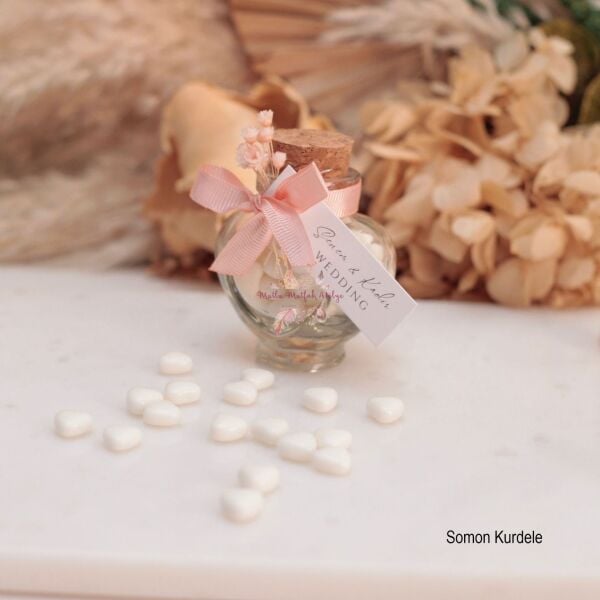 Kalpli Cam Şişe Draje Hediyelik