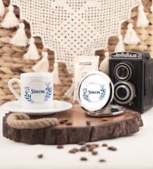 Kişiye Özel İsimli Çiçek Motifli Aynalı Kahve Fincanı