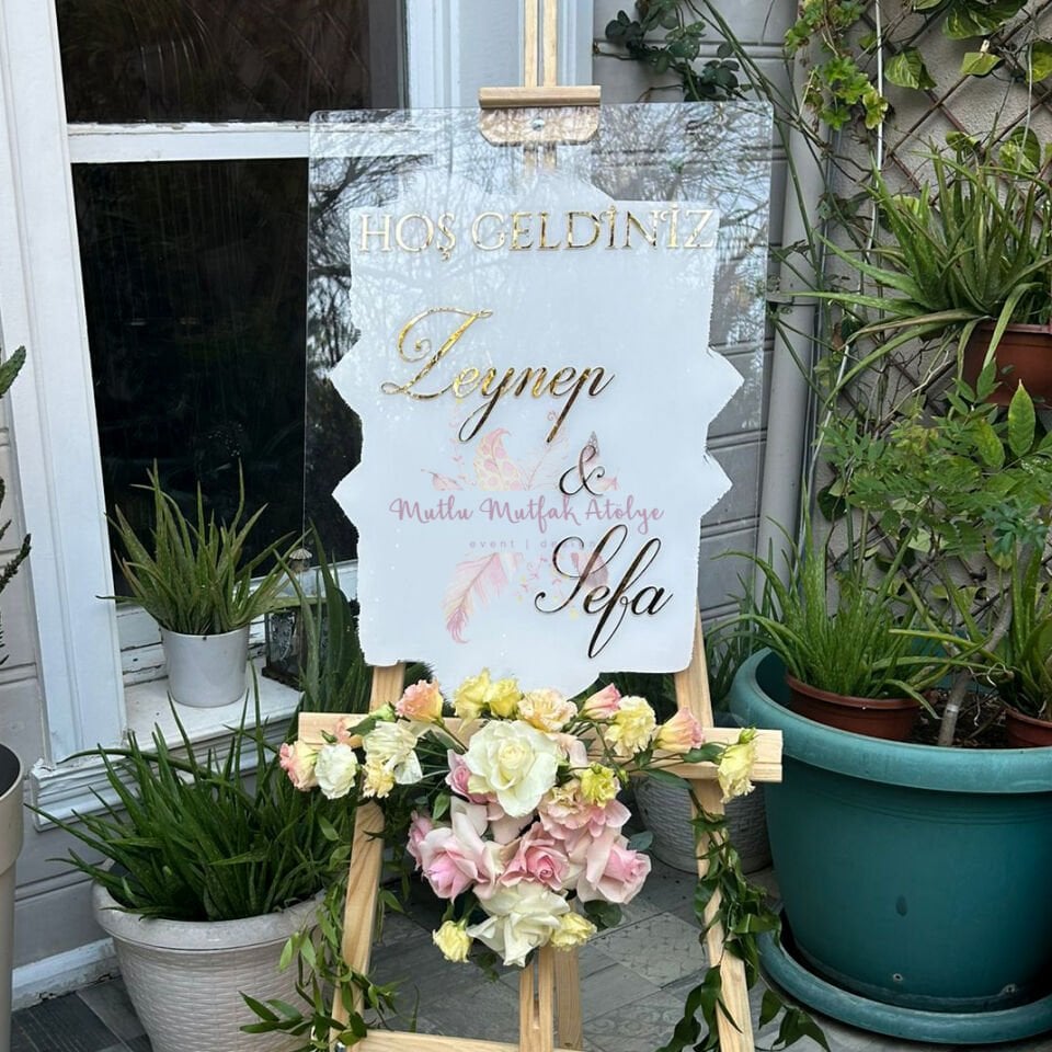 Nişan - Düğün Karşılama Panosu Pleksi - 50x70 Şeffaf Arkası Boyalı Düğün Karşılama Tabelası