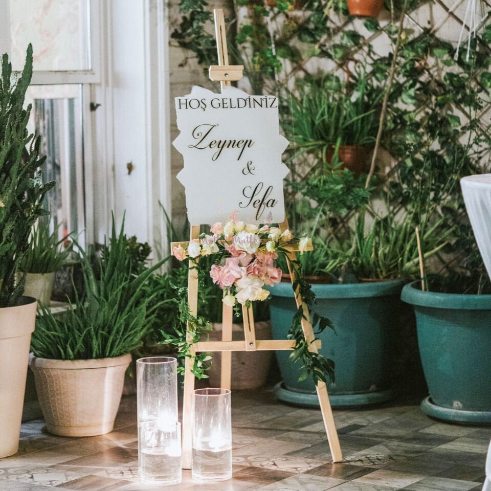 Nişan - Düğün Karşılama Panosu Pleksi - 50x70 Şeffaf Arkası Boyalı Düğün Karşılama Tabelası