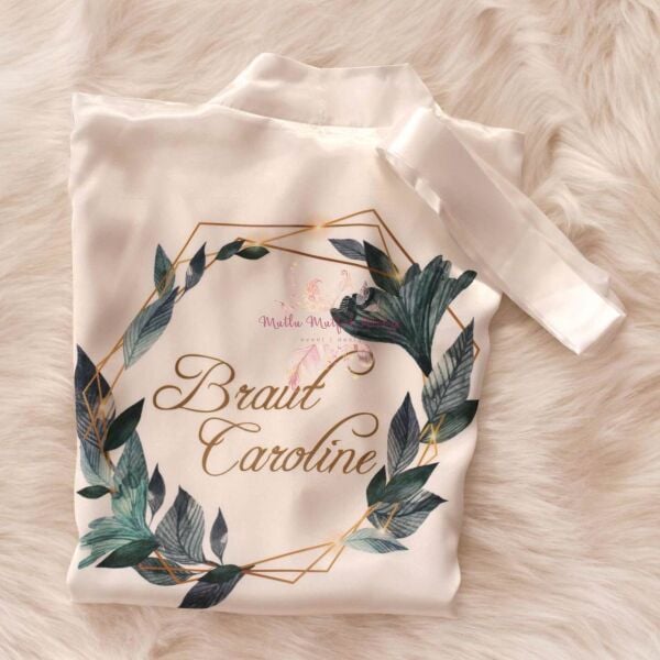 İsimli Baskılı Sabahlık Gold ve Yeşil Çiçekli