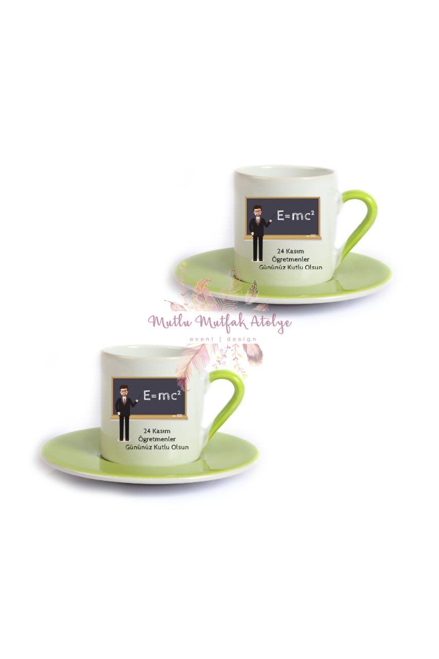 Öğretmenler Günü Hediyesi Erkek Öğretmen İkili Yeşil Türk Kahvesi Fincanı