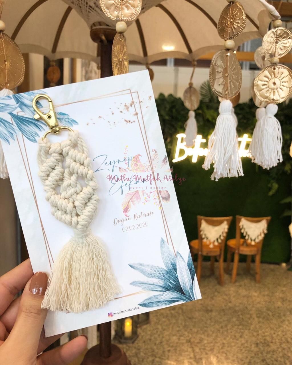 Kartlı Makrome Anahtarlık Mavi Konseptli