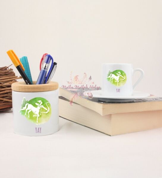 Türk Kahvesi Fincanı ve Kalemlik Seti Yay Burcu