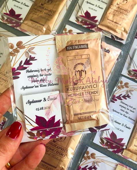 Hediyelik Çikolatalı Kahveli Kart Mürdüm Çiçekli