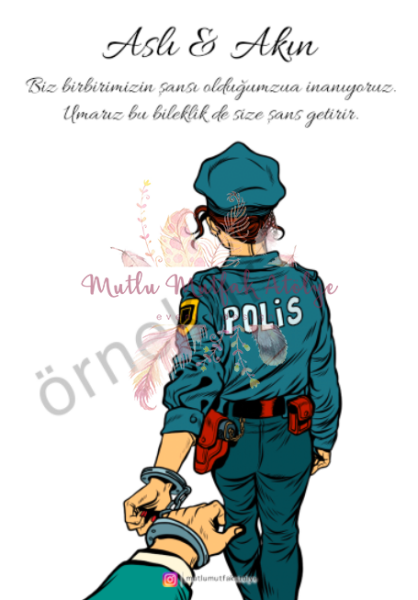 Hediyelik Şans Bilekliği Polis Konseptli Gold Yonca Bileklik