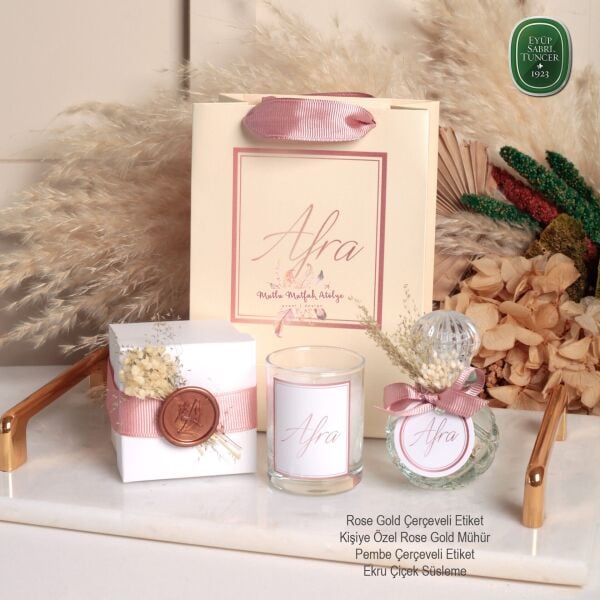 Bebek, Çocuk Hediyeliği Mühürlü Kutulu Mum, Çiçek Süslemeli Kolonya Ve Baskılı Karton Çanta Seti