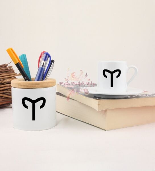 Türk Kahvesi Fincanı ve Kalemlik Seti Koç Burcu