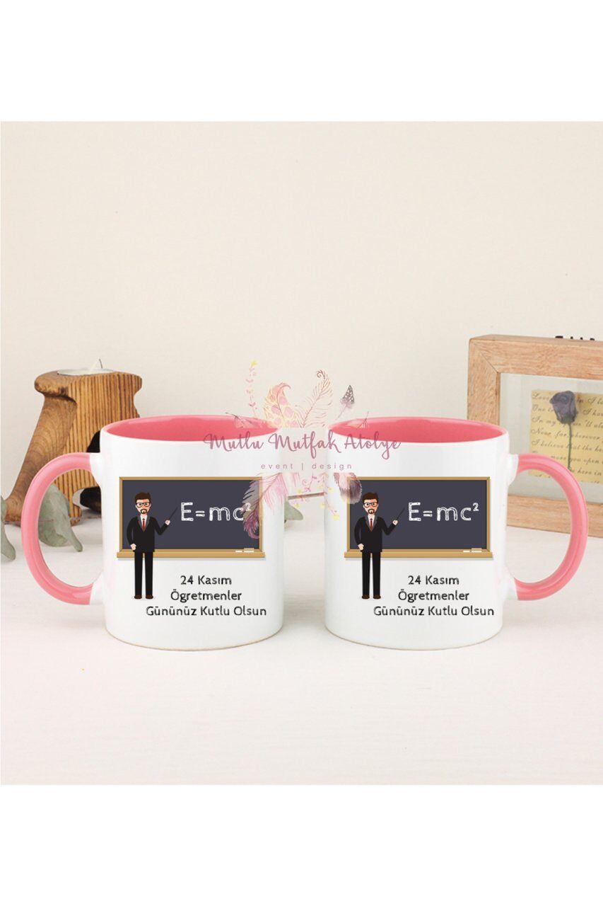 Öğretmenler Günü Hediyesi Erkek Öğretmen İkili Pembe Kupa Bardak