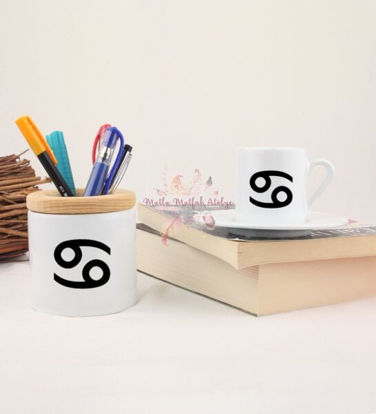 Türk Kahvesi Fincanı ve Kalemlik Seti Yengeç Burcu