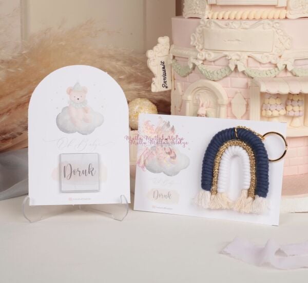 Makrome Anahtarlık Ve Çikolatalı Kart Hediye Seti