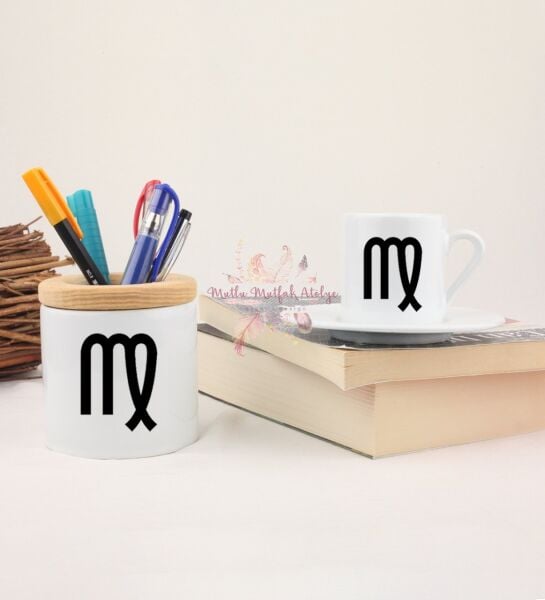 Türk Kahvesi Fincanı ve Kalemlik Seti Başak Burcu