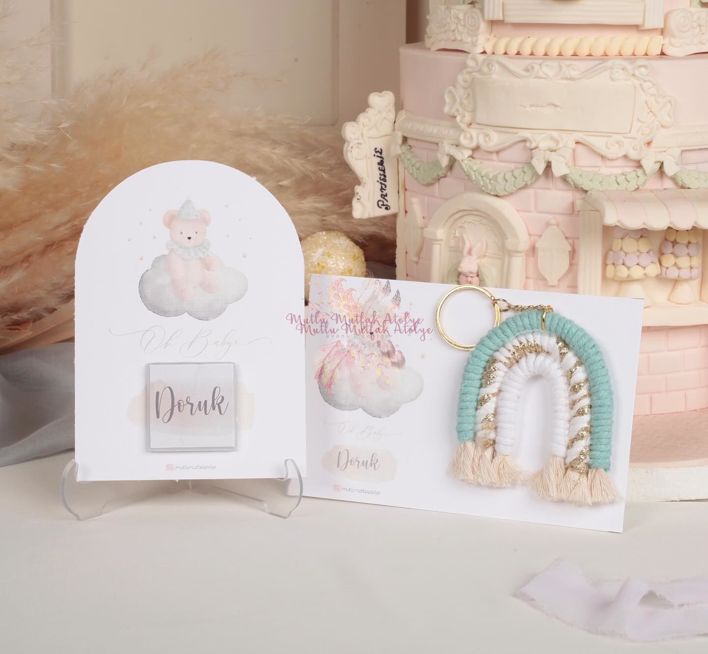 Makrome Anahtarlık Ve Çikolatalı Kart Hediye Seti