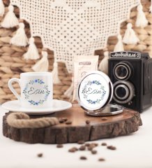 Kişiye Özel İsimli Çiçek Motifli Aynalı Kahve Fincanı