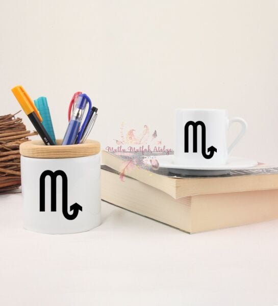 Türk Kahvesi Fincanı ve Kalemlik Seti Akrep Burcu