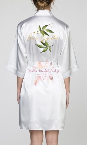 İsimli Baskılı Sabahlık Yeşil Çiçekli Gold Yazılı