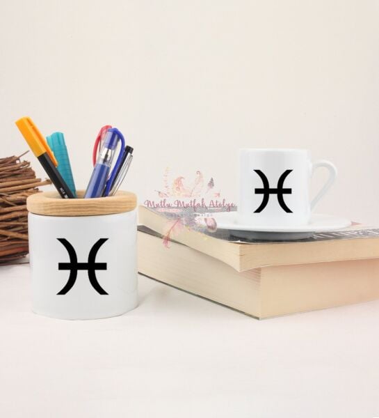 Türk Kahvesi Fincanı ve Kalemlik Seti Balık Burcu