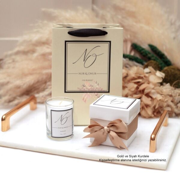 Hediyelik Kutulu Kokulu Mum ve Baskılı Karton Çanta Seti