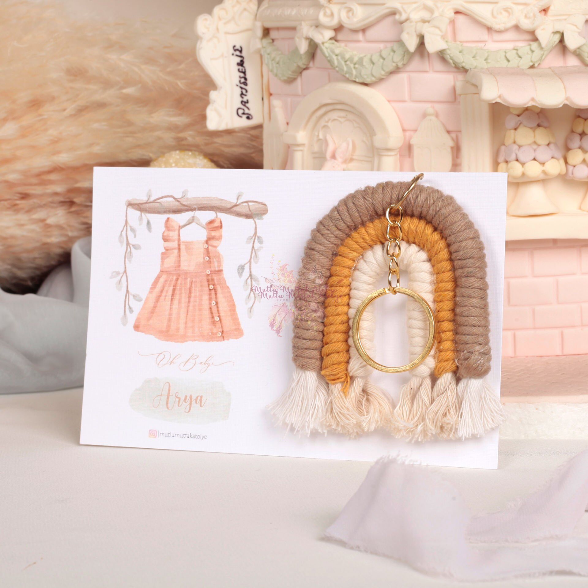 Gökkuşağı Makrome Kartlı Anahtarlık