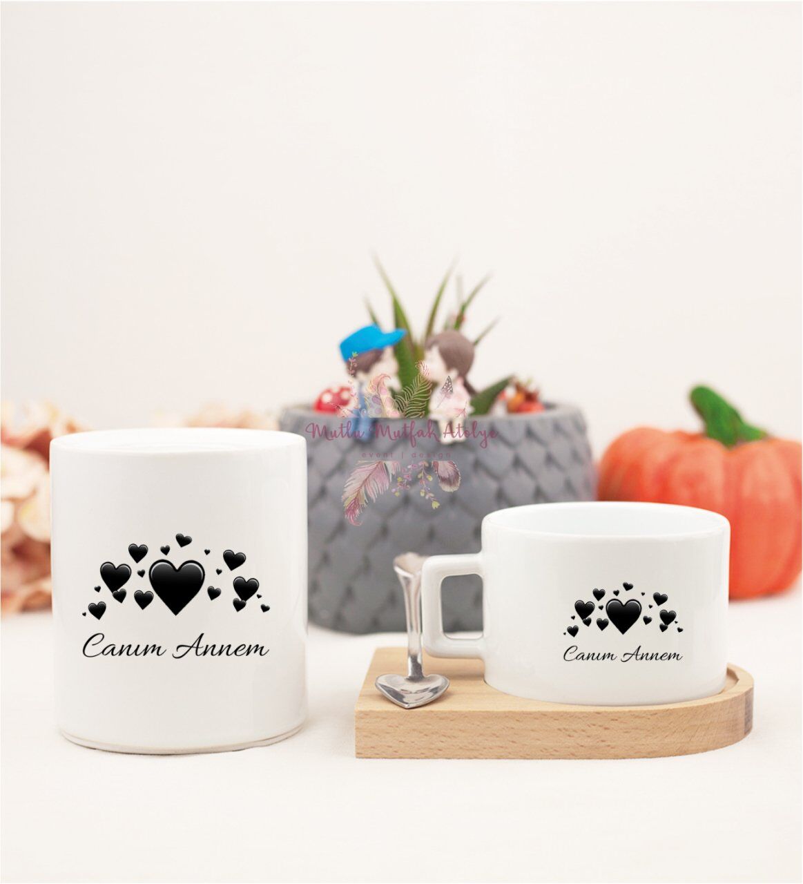 Anneler Günü Canım Annem Ahşap Altlıklı Fincan ve Kumbara