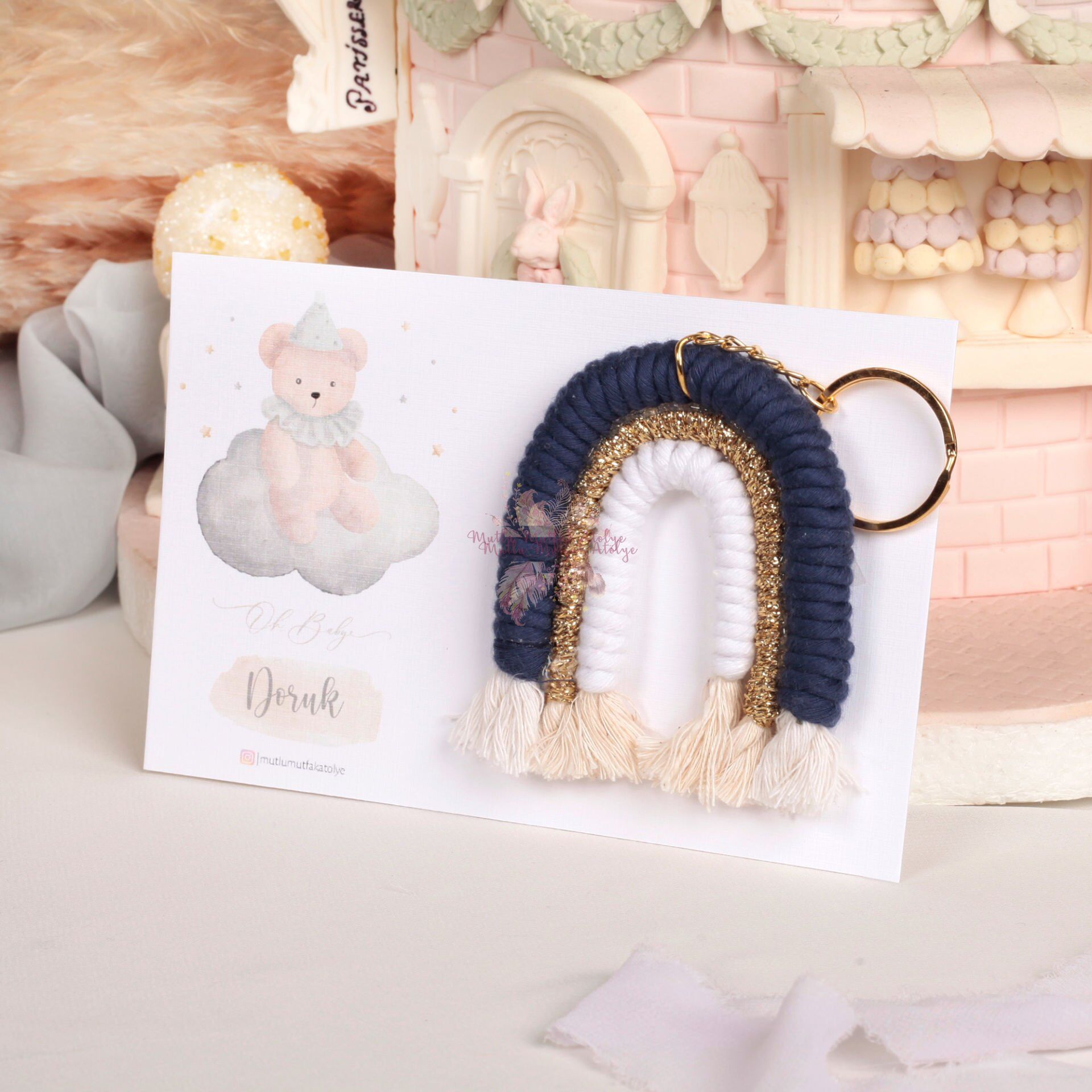 Gökkuşağı Makrome Kartlı Anahtarlık