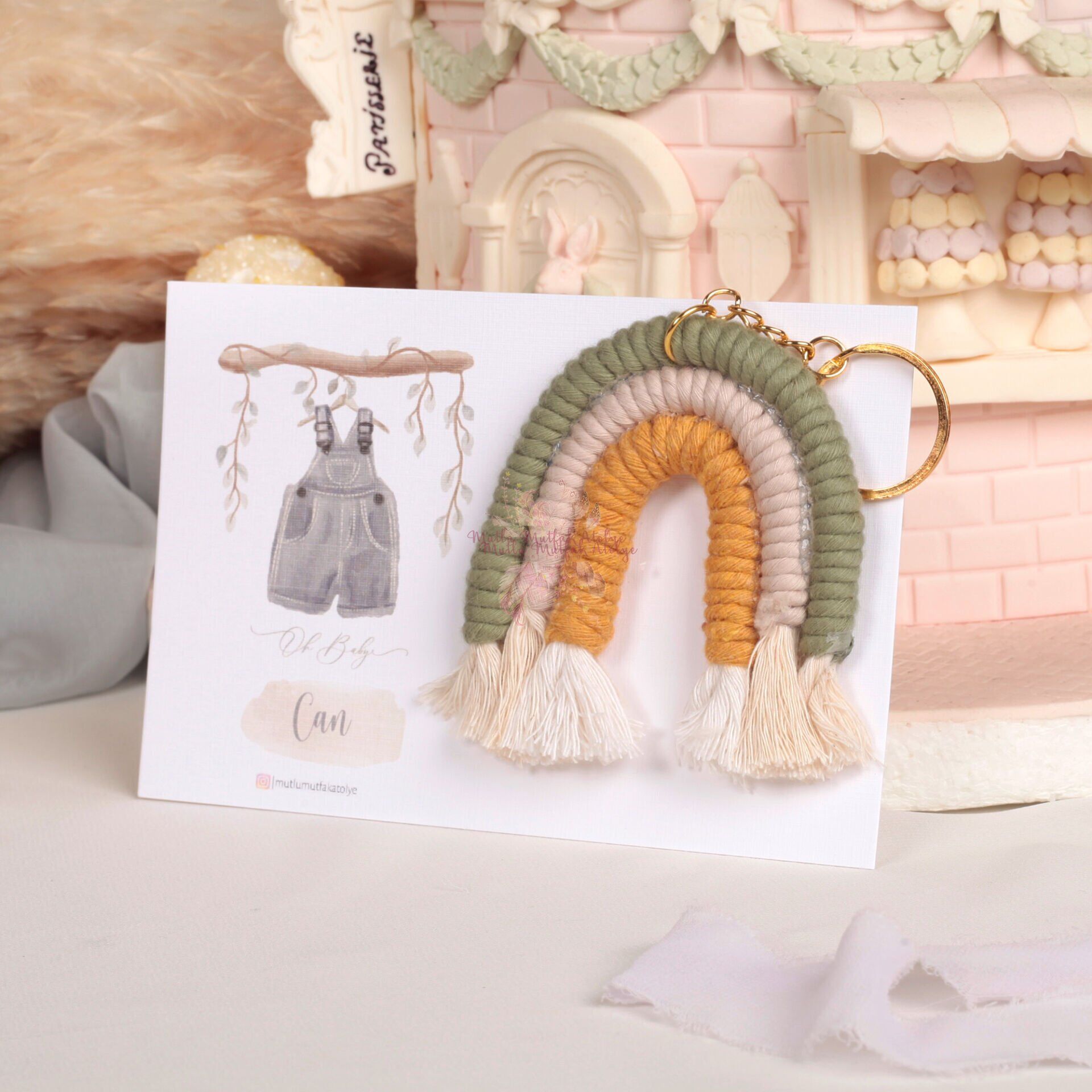 Gökkuşağı Makrome Kartlı Anahtarlık