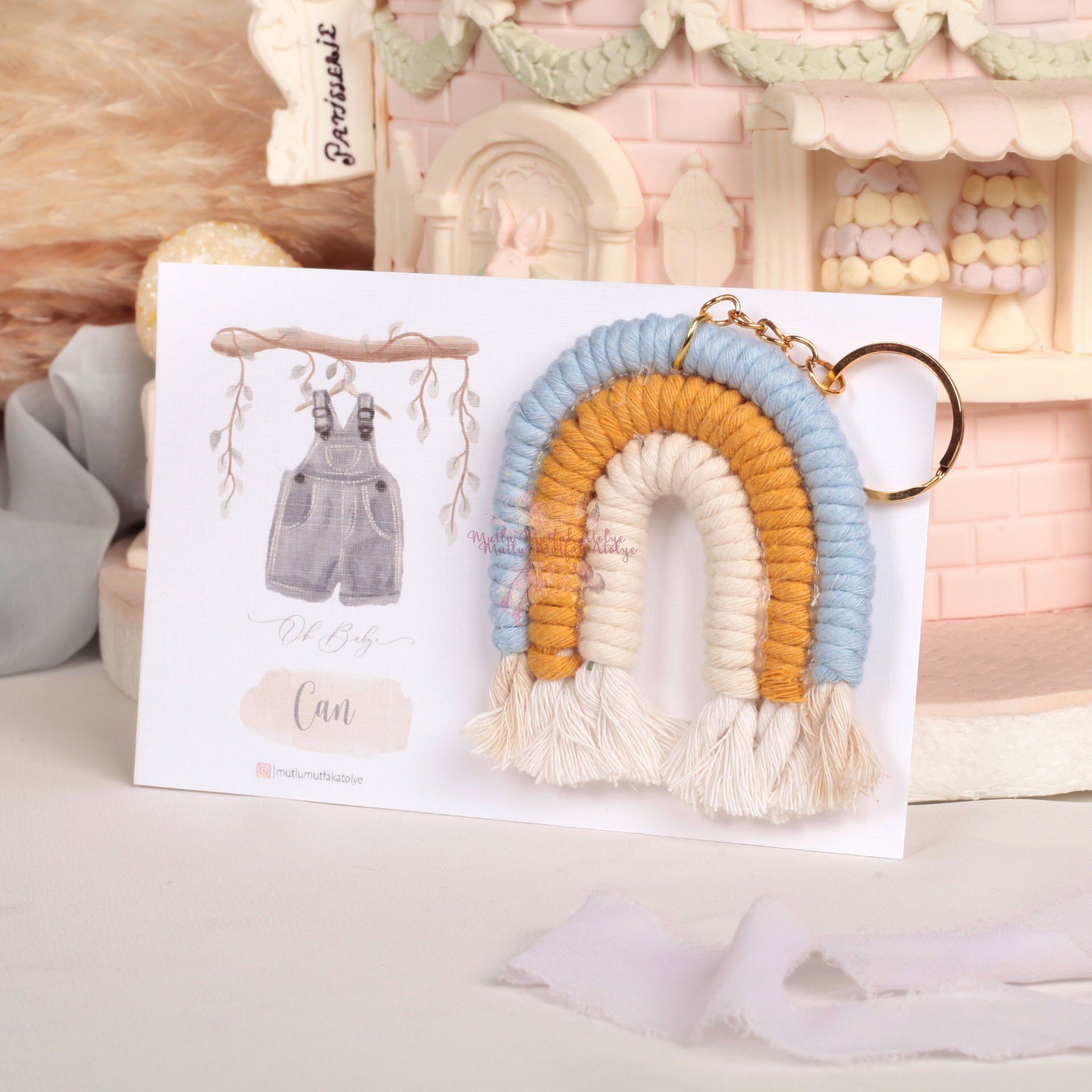 Gökkuşağı Makrome Kartlı Anahtarlık