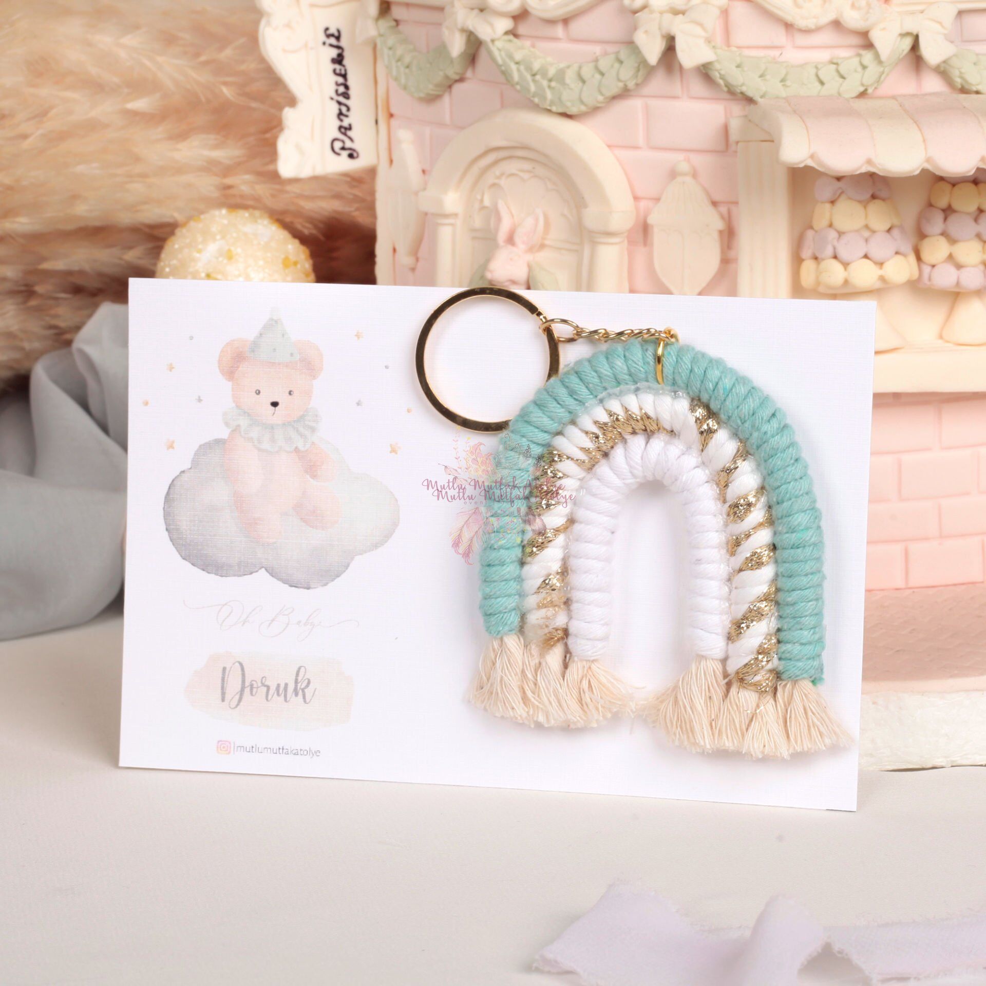 Gökkuşağı Makrome Kartlı Anahtarlık