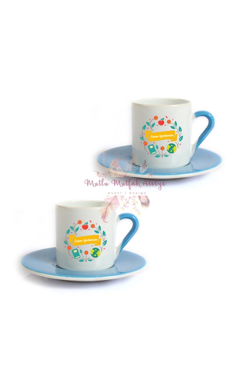 Öğretmenler Günü Hediyesi  İkili Mavi Türk Kahvesi Fincanı