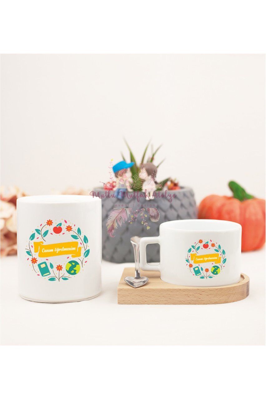 Öğretmenler Günü Hediyesi  Ahşap Altlıklı Fincan ve Kumbara