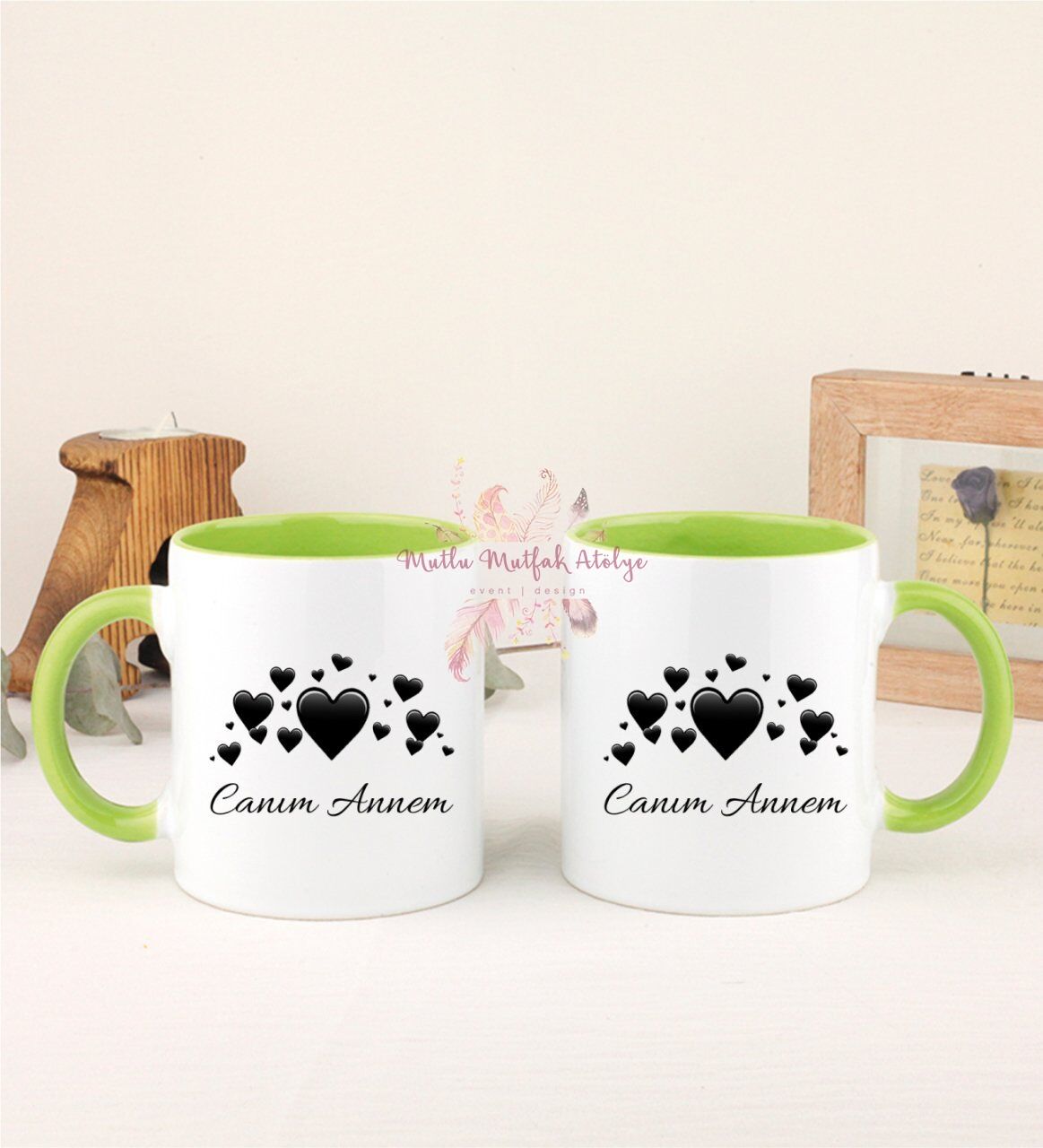 Anneler Günü Canım Annem İkili Yeşil Kupa Bardak