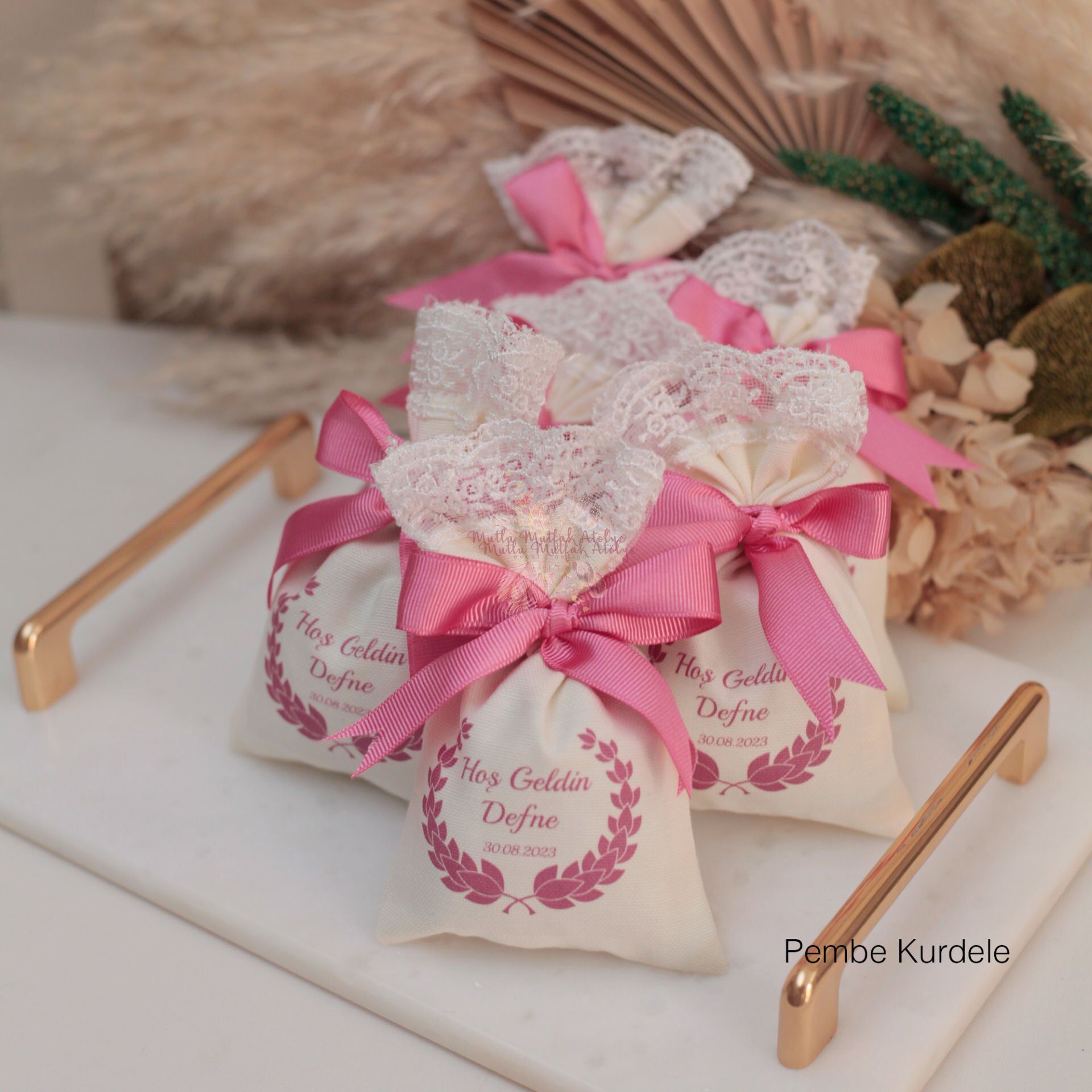 Hediyelik Baskılı Lavanta Kesesi Defne Yaprağı Motifli