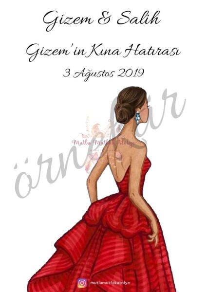 Hediyelik Kına Gecesi Şans Bilekliği Kırmızı Elbiseli Kız