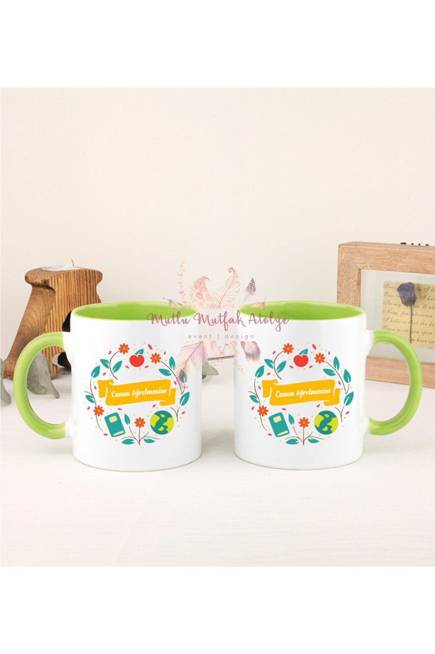 Öğretmenler Günü Hediyesi  İkili Yeşil Kupa Bardak