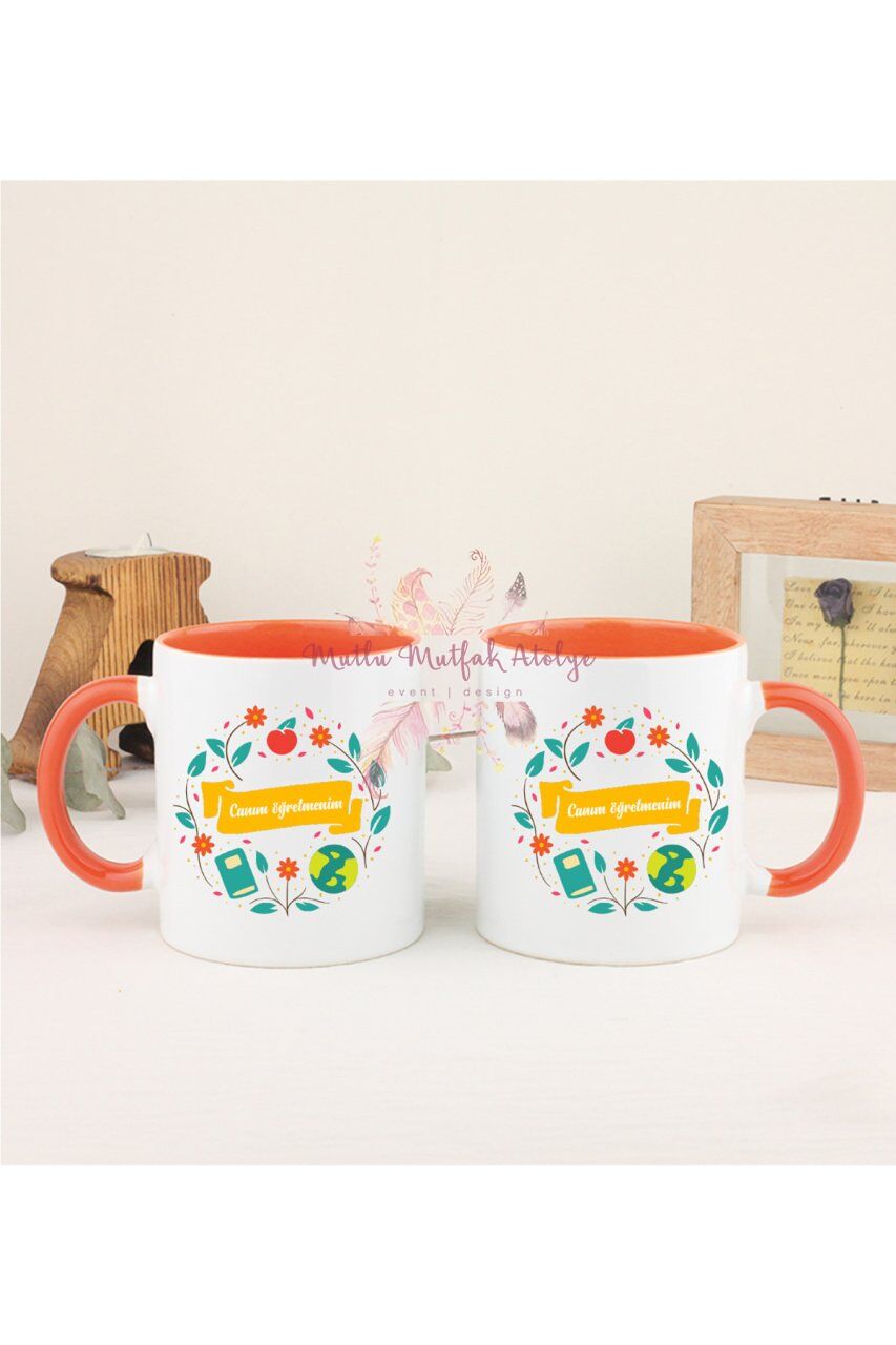 Öğretmenler Günü Hediyesi  İkili Turuncu Kupa Bardak