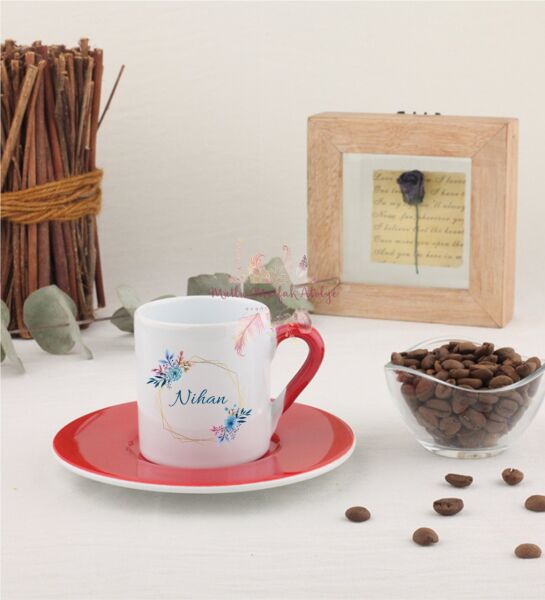 Kişiye Özel Anneler Günü İsimli Kırmızı Türk Kahvesi Fincanı