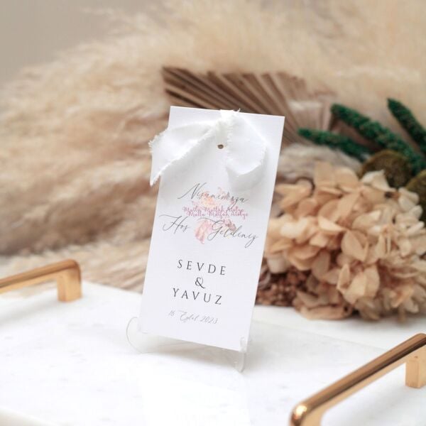 İpek Kurdeleli Hoş Geldin Masa Kartı (7x13)