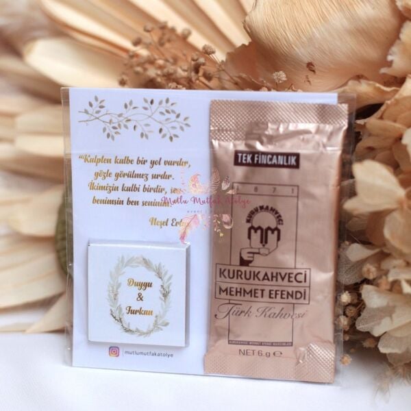 Hediyelik Çikolatalı Kahveli Kart Çiçek Desenli