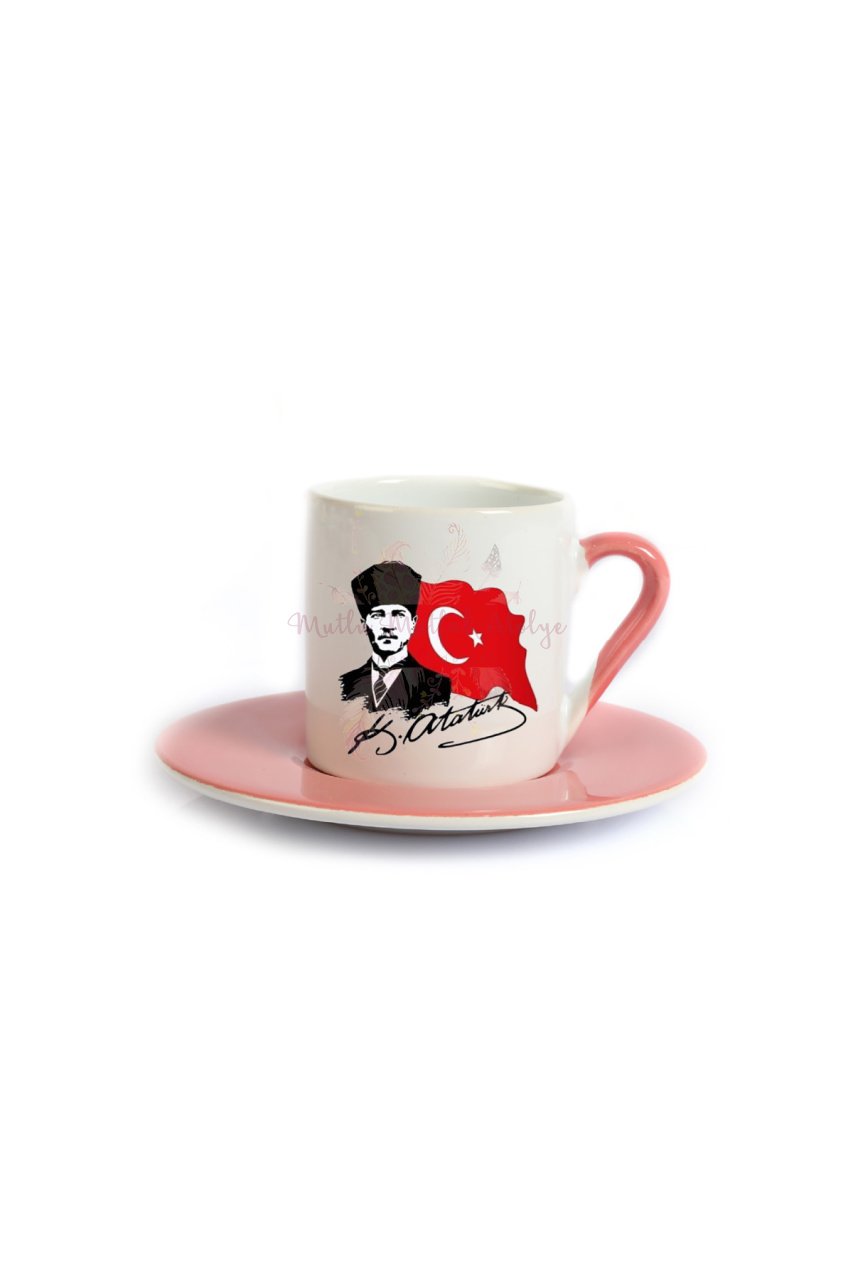 Öğretmenler Günü Hediyesi Atatürk  Pembe Türk Kahvesi Fincanı