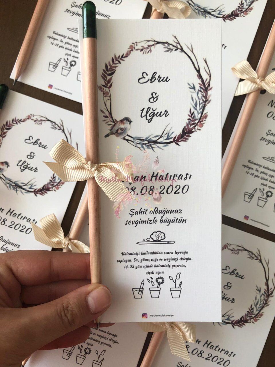 Hediyelik Tohum Kalem Çiçek ve Kuş Motifli