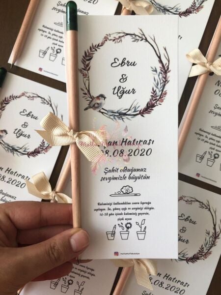 Hediyelik Tohum Kalem Çiçek ve Kuş Motifli