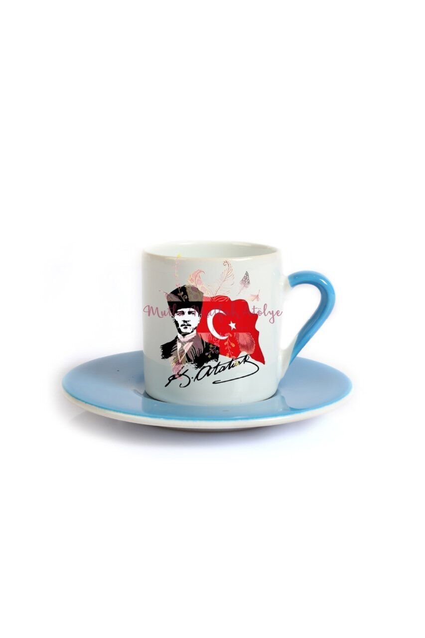Öğretmenler Günü Hediyesi Atatürk  Mavi Türk Kahvesi Fincanı