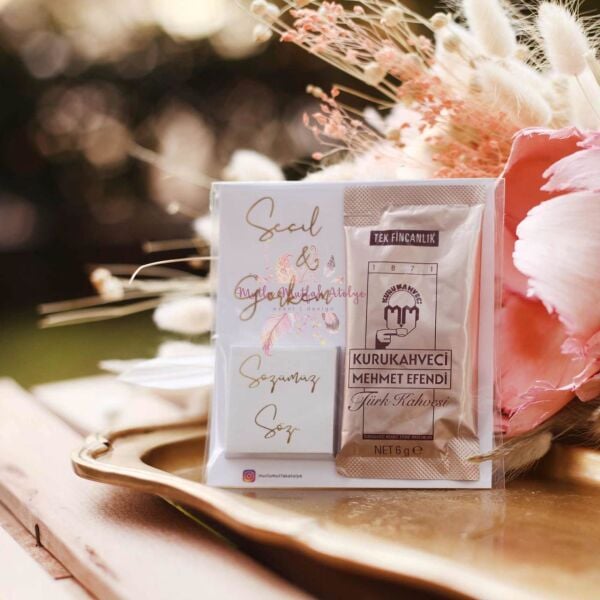 Hediyelik Çikolatalı Kahveli Kart Gold Yazılı