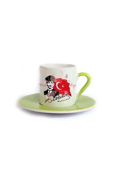 Öğretmenler Günü Hediyesi Atatürk  Yeşil Türk Kahvesi Fincanı