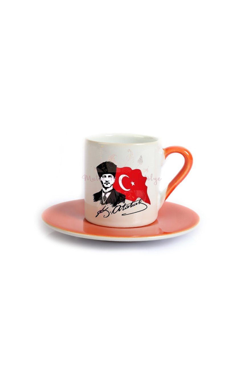 Öğretmenler Günü Hediyesi Atatürk  Turuncu Türk Kahvesi Fincanı