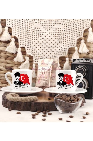 Öğretmenler Günü Hediyesi Atatürk  İkili Türk Kahvesi Fincanı