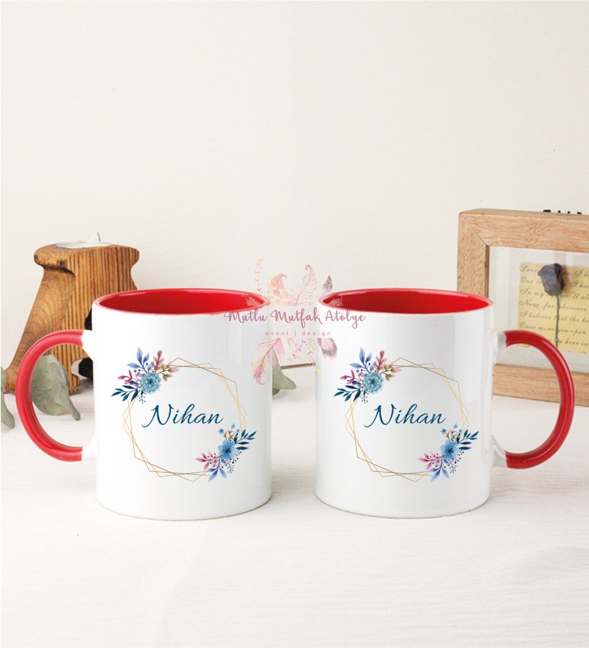 Kişiye Özel Anneler Günü İsimli İkili Kırmızı Kupa Bardak