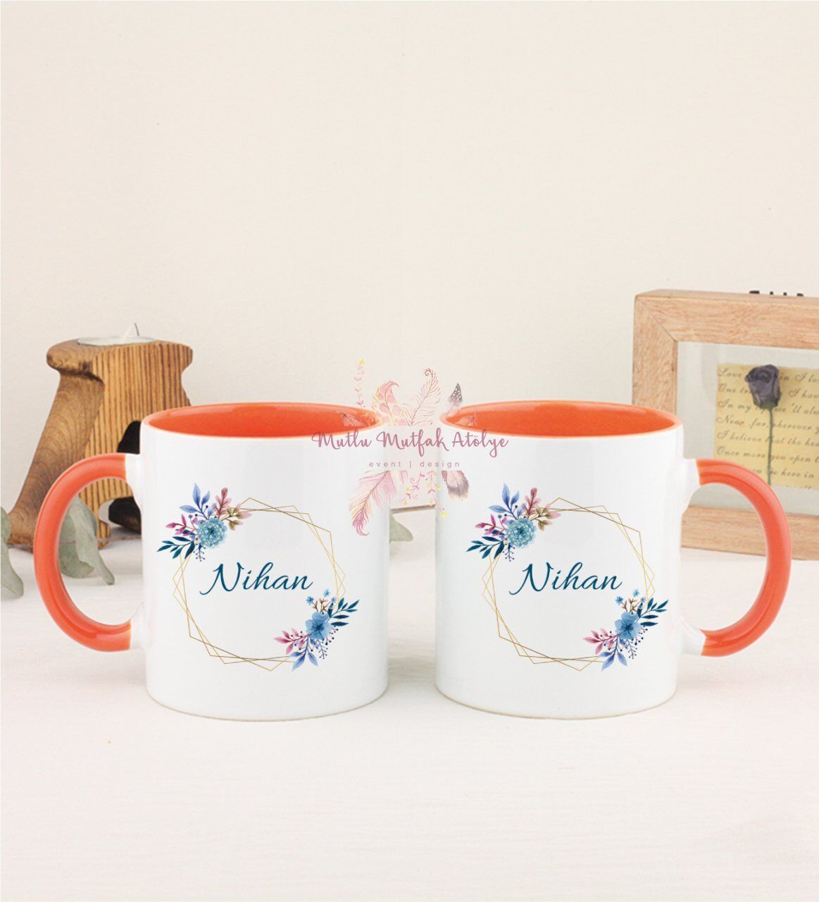 Kişiye Özel Anneler Günü İsimli İkili Turuncu Kupa Bardak